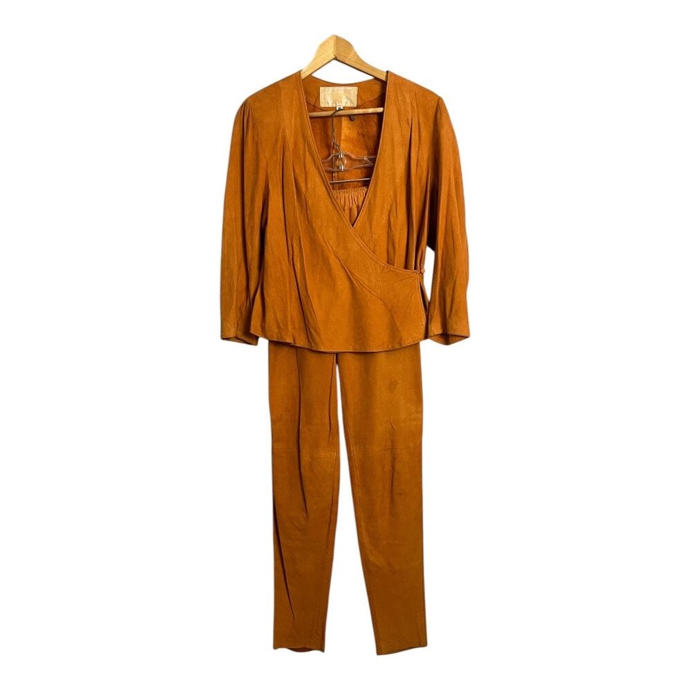 Vintage Salamander Suede Leather Outfit Jacket Pants set 80s 90s M Retro